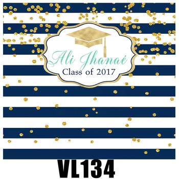 

HUAYI Congrats Grad Party Background Customize Vinyl Backdrop for Private or School Use Navy Blue Stripes and Gold Spots VL134