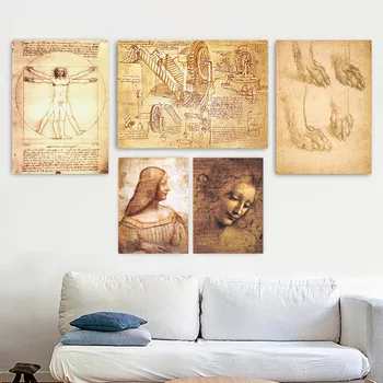 

Leonardo Da Vinci Studies of a BeWalking Drawings of Water Lifting Devices Study for the Head of Leda wall painting arts prints
