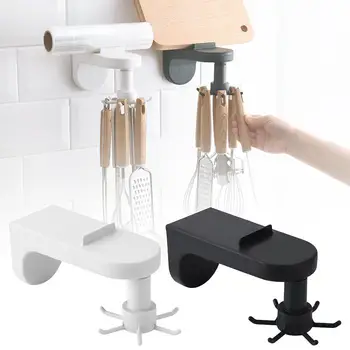 

6 Hooks Punch Free 360 Degrees Rotated Kitchen Hooks Plastic Handbag Clothes Ties Bag Holder Shelf Hanger Hanging Storage Rack