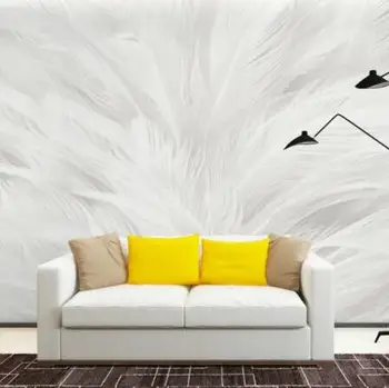 

3D Panting Simple Modern Photo Wallpaper Wall Murals Elegant White Grey Color Wall Mural Flying Feathers Abstract Nordic Wall