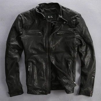 

Plant tranned Goat black motorcycle slim fitted biker jacket male New Fashion genuine leather coat men M-XXXL