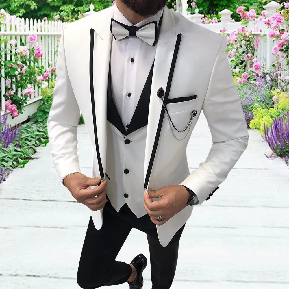 Men Wedding Prom Suit Slim Fit Tuxedo Formal Business Work Wear Suits 3Pcs Set (Jacket + Pants + Vest) mens suit