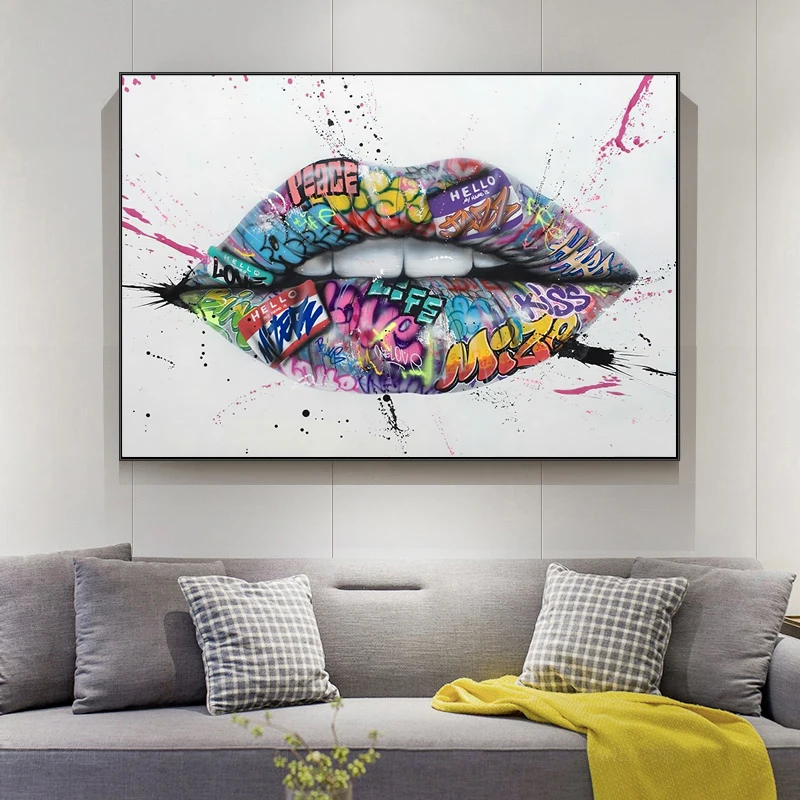 Show Teeth Lips Street Graffiti Art Canvas Painting on The Wall Posters ...