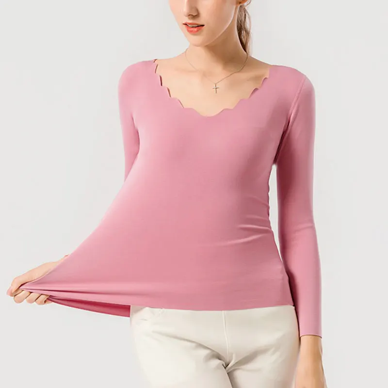 

Autumn Thermal Underwear Petal Neckline Long Sleeves Seamless Thermal Shirt Women High Elastic Warm tmall thermal tops women