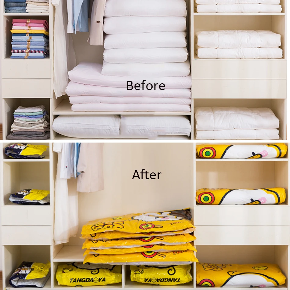 Goedkoop 6 11 Pcs Verdikte Reizen Vacuüm Zakken Voor Kleding Herbruikbare Compressie Zak Met Een Pomp Quilt Kussen Opbergtas closet Organizer