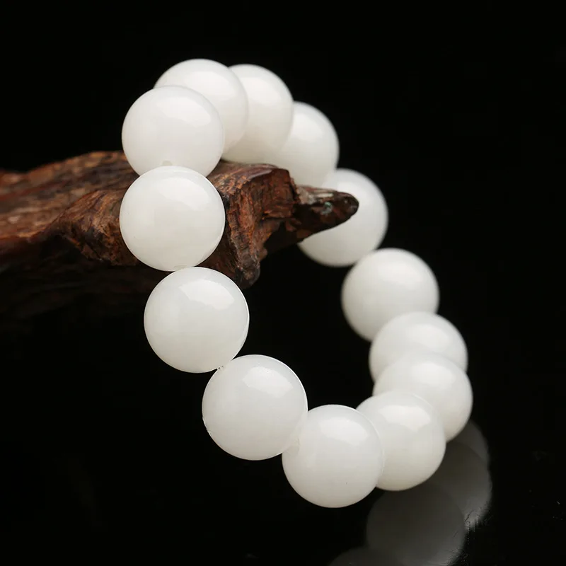 New Natural Stone Nephrite Hetian Jade Beads Bracelet White Jades Beaded Bracelets For Women Men Fine Jewelry Gifts 8-16mm A0030