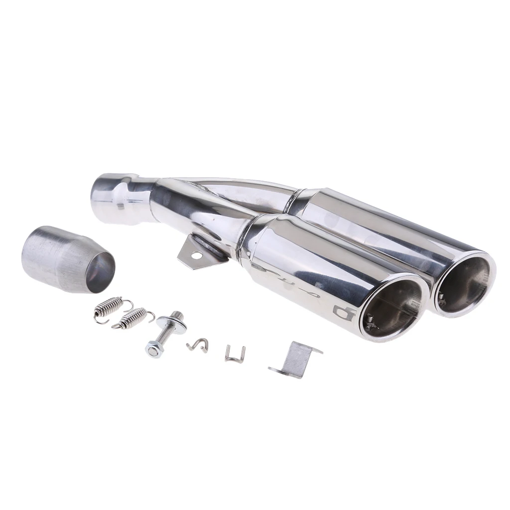51MM 2`` Dual-Outlet Exhaust Muffler Pipe Silencer Slip on for Yamaha Silver