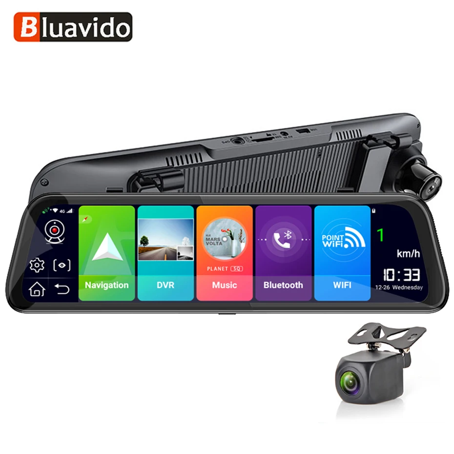 

Bluavido 12 Inch 4G Car Mirror DVR GPS Navigation 2G RAM + 32G ROM Android 8.1 Dash Cam Video Recorder FHD 1080P rearview mirror