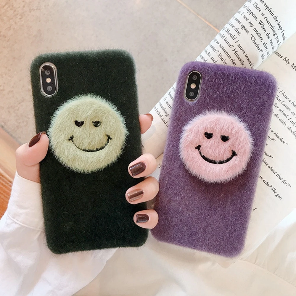 Korean Fashion Furry for iPhone XR Case Horsehair Soft Fabric X Xs Max Warm Mobile Phone Covers 7 8 6s Plus Winter Cloth Fundas |