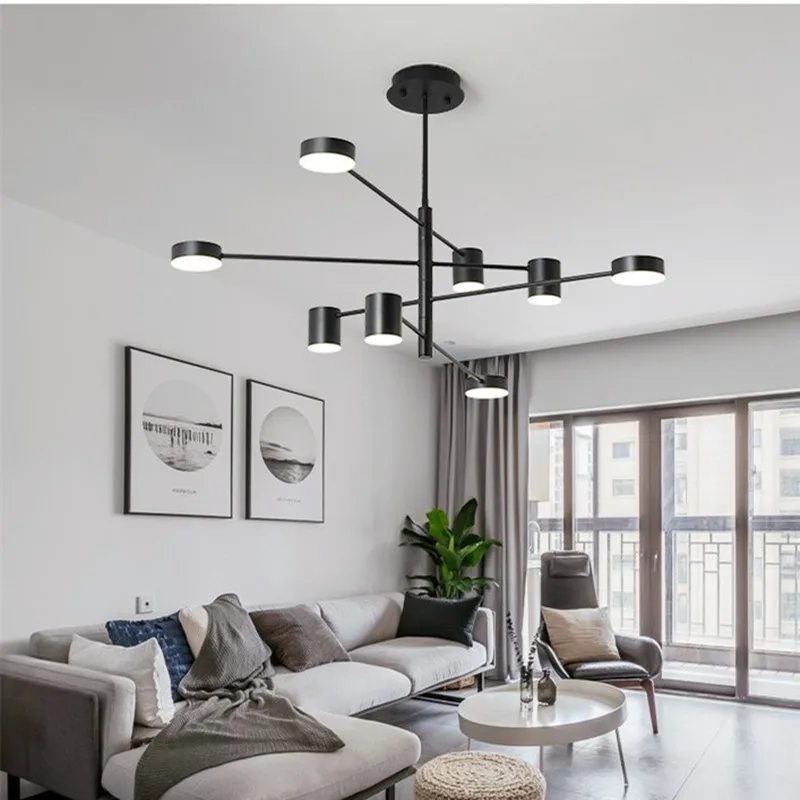 

Modern Black Living Room Led Chandelier Creative Adjustable Heads Bedroom Hotel Hall Decoration Light Fixtures Free Shipping