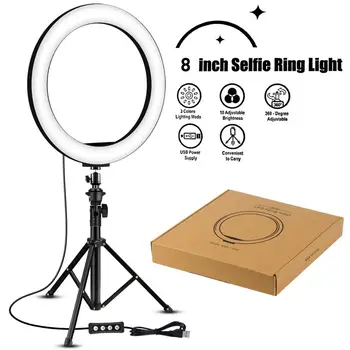 

LED Selfie Ring Light 8 inch Metal Dimmable Camera Phone Ring Lamp With Stand Tripods For Makeup Video Live Studio Youtube