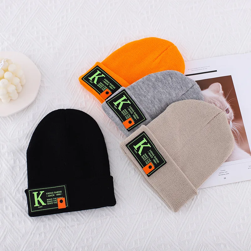 Japanese Candy-Colored Patch Knitted Hat Women's Autumn Winter Warmth Earmuffs All-Match Casual Men's Beanie Woolen Cap U46 green skully hat