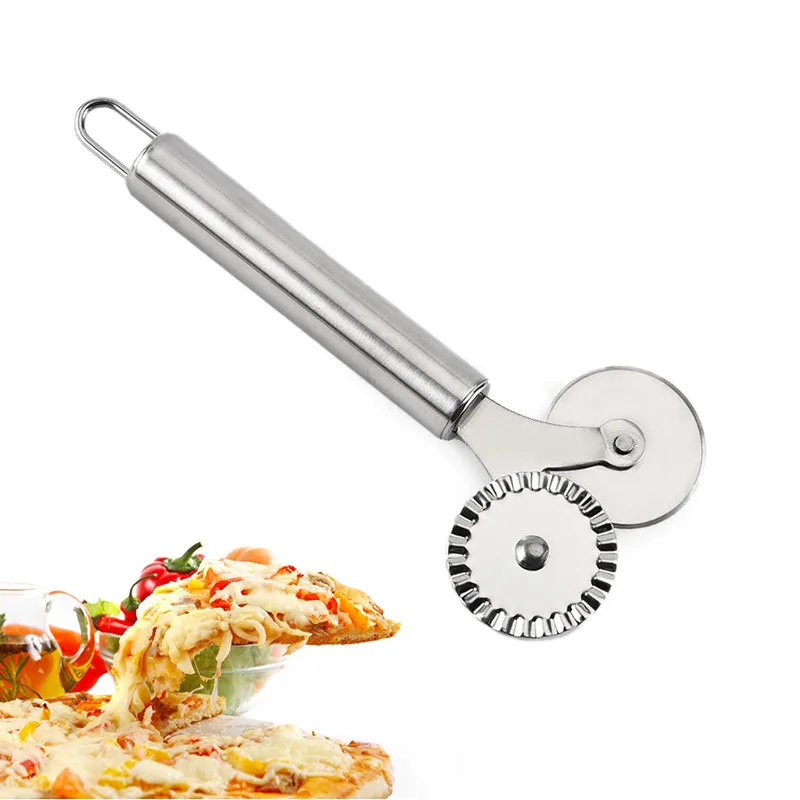 

1pcs Stainless Steel Pizza Cutter Double Roller Pizza Knife Cutter Pastry Pasta Dough Crimper Kitchen Pizza Tools