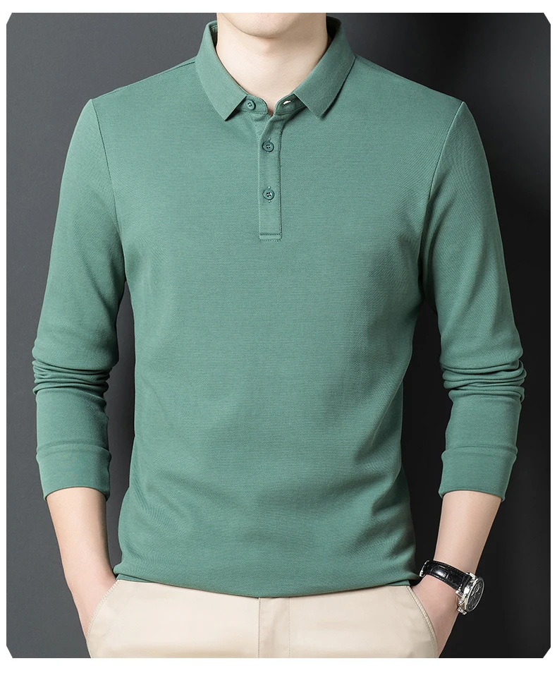 Top Grade Neue Mode Designer Marke Luxus Männer Polo Shirt 100% Baumwolle Casual Langarm Tops Einfarbig Männer Kleidung_voghion.com