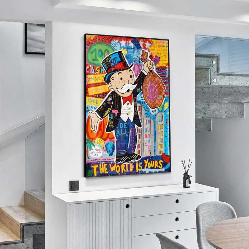

Alec Monopoly Graffiti Wall Art Money Paintings on The Wall Art Posters and Prints The World is Yours Modern Art Wall Pictures