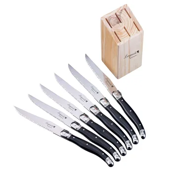 

6pcs 9in Black Laguiole Style Stainless Steel Steak Knives Dinner Knife Set Classical Black Cutlery Kitchen Flatware Tableware