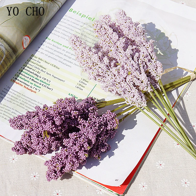 YO CHO DIY Bridal Bouquet Artificial Foam Vanilla Spike 6 Heads Flower Arrangement Handmade Flower Wedding Supplies Grain Spike