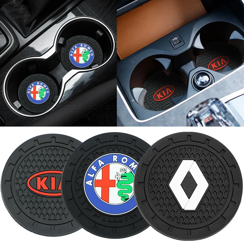 

Car Interior Decoration Logo Badge Round Cup Cushion for Alfa KIA Renault Auto Accessories Automobile Anti-slip Mat cars Pad