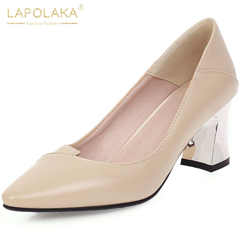 

LAPOLAKA On Sale large Size 47 Women Shoes Top Quality Spring Elegant Chunky Heel Pointed Toe Slip On OL Pumps Female