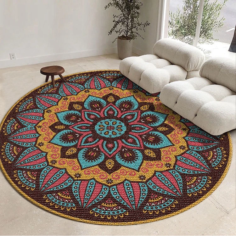 Waliicorners Retro Round Rug Decor Coffee Table Mat Bedroom Computer Chair Floor Protective Rug Mandala Printed Carpet 14 Hb6baf8fa3d294a838c2d15fbf8baf8e9H