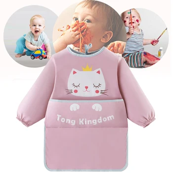

Waterproof Stain Resistant Easy Clean Apron Soft Full Long Sleeve Elastic Cuff Toddlers Kids Bib Comfortable Weaning Feeding