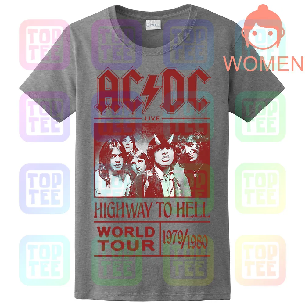 AC/DC Футболка Highway To Hell World Tour 1979/1980 все размеры официальный логотип - Цвет: WOMEN-GRAY