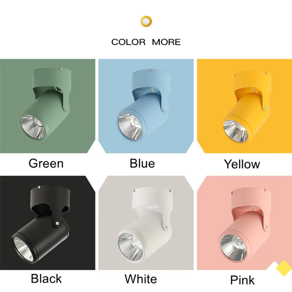 Conduziu a Lâmpada do Teto Rotação de 180 Downlight Superfície Montado Colorido Ponto 7 w 10 15 20 Ajustável Graus Luzes Internas Cob Led 5 lâmpada do teto colorido led ponto 7