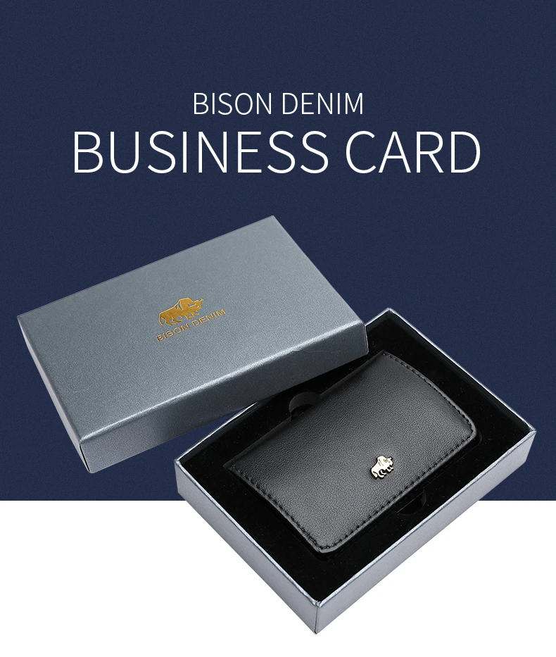 BISON DENIM, натуральная кожа, бизнес-держатель для карт, кошелек, мужская сумка для денег, Мужской Бизнес Тонкий чехол для карт с коробкой, мини-кошельки W9504