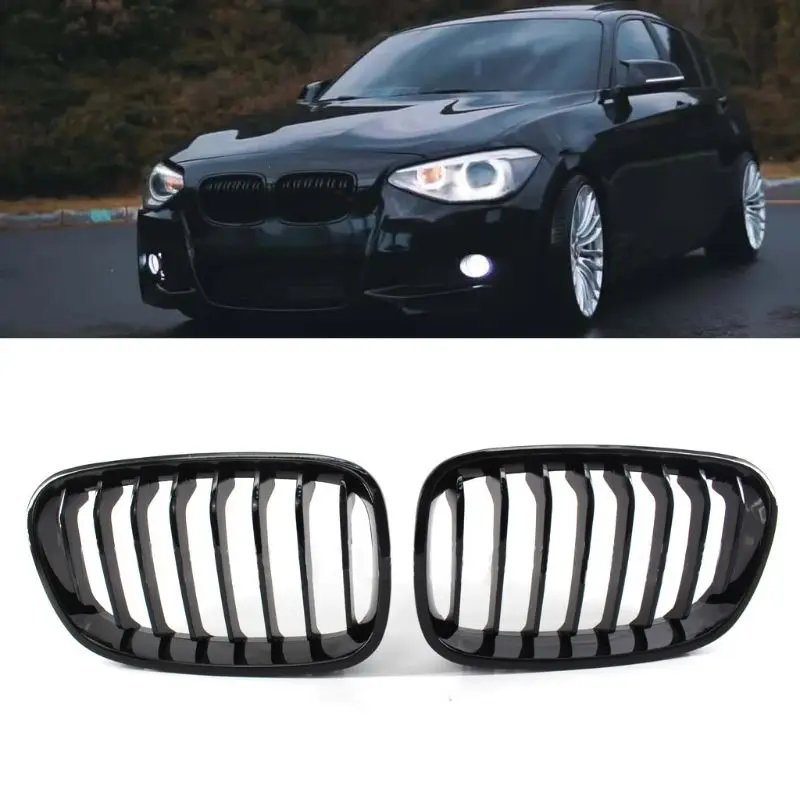 

1Set Bright Black Left and Right Grilles Front Kidney Grill for B-MW 1-Series F20 F21 2011-2014