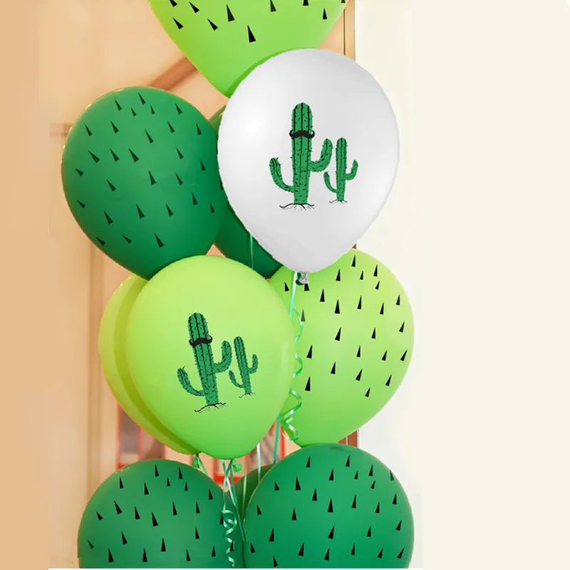 

10pcs 12inch Printed Green Leaf Cactus Mexico Jungle Latex Balloon White Air Balloons For Birthday Party Wedding Decoration