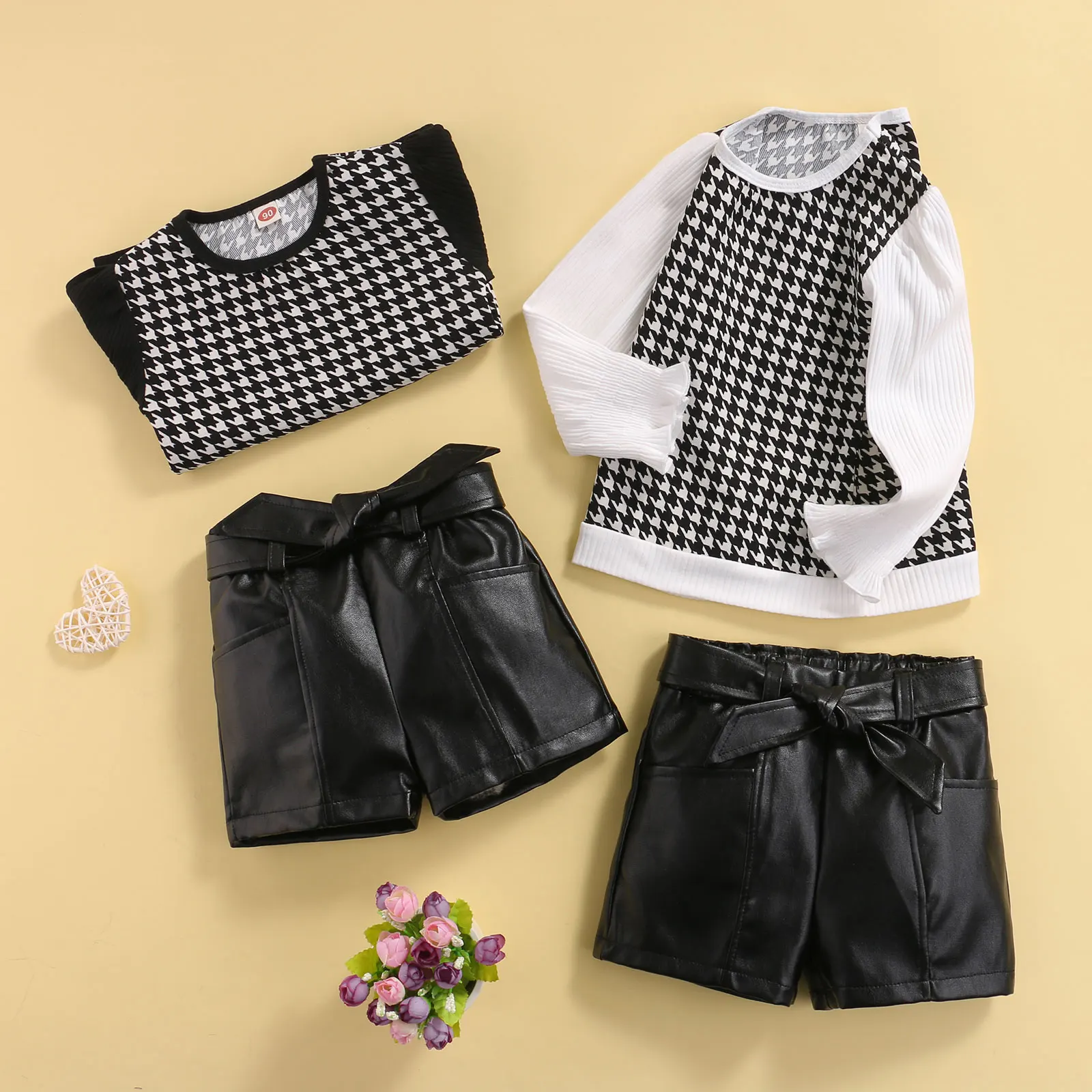 

Lioraitiin 1-6Years Toddler Baby Girl 2Pcs Autumn Clothing Set Long Sleeve Elastic Cuff Long Sleeve Tops High Waist Shorts