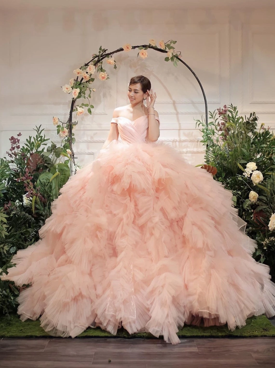 Pastel Pink Off-shoulder Ball Gown 