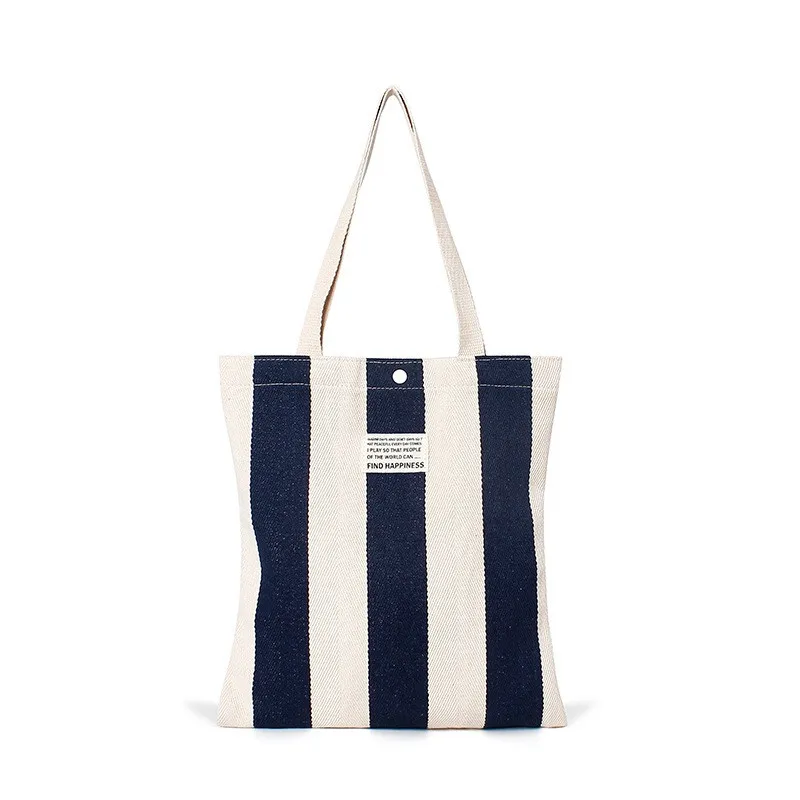 

Soft Striped Canvas Shoulder Bag Women's Casual Handbag Large Capacity Totes Student Girls Shopping Bag Linen Pouch Purse