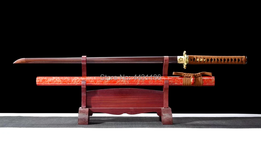 Handmade Samurai Straight Knife Saber Red Damascus Folded Steel Blade Sharp Japanese Ninja Dao Sword Katana
