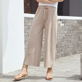 

Solid Color Wide Leg Pants Women High Waist Chiffon Long Female Summer Casual Pants pantalones mujer