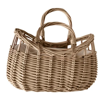 

FGGS-Straw Bag Women Hand-Woven Hollow Handbag Moon Shape Rattan Bag Big Capacity Drawstring Handbag Casual Travel Beach Bag