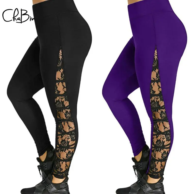 

New Women Yoga Pants Lace Patchwork Sports Legging Fitness Gym Exercise High Waist Push Up Running Athletic Trousers Plus Size