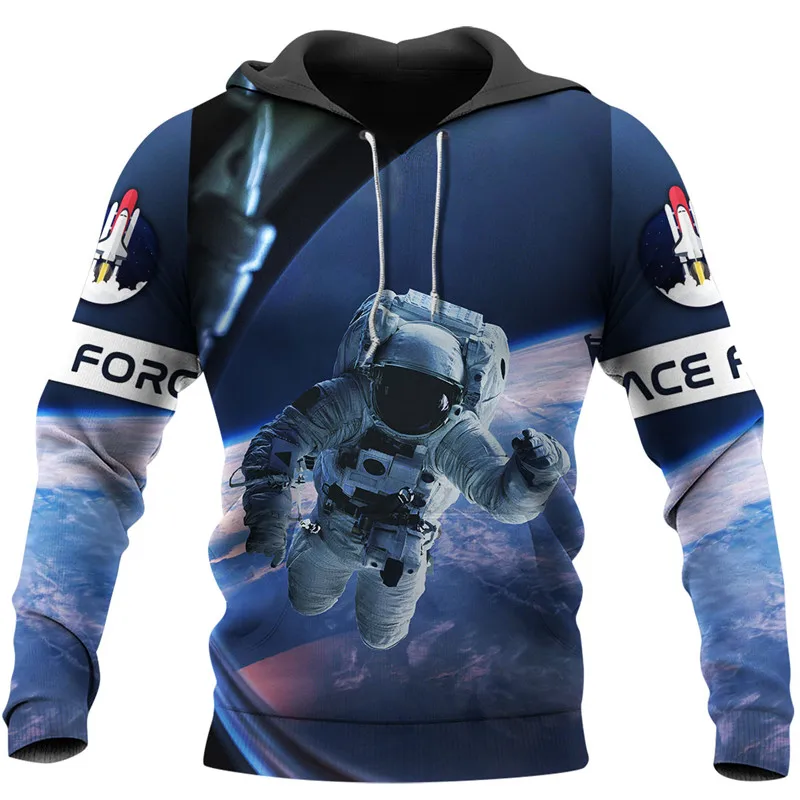 Новинка Осень-зима толстовка с 3D принтом space force капюшоном на молнии модный