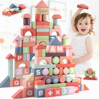 

94 large beech wood solid wood building blocks assembling numbers and letters color toy building blocks