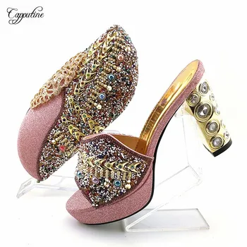 

Elegant Pink African High Heel Shoes And Purse Set Lady Evening Pumps With Handbag For Party QSL018 Heel Height 10.5CM
