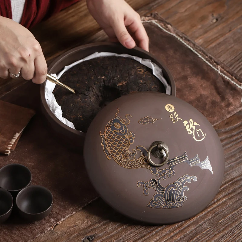 

Chinese Style Tea Cans Classical Painting Home Storage Box Purple Clay Spices Sealed Jar Ceramic Tank Candy Jar KitchenArt Decor