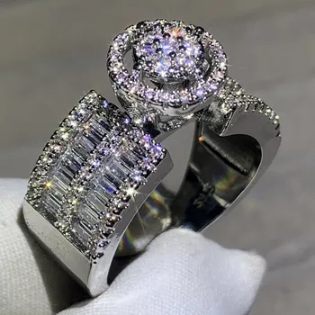 

Sparkling Luxury Jewelry 925 Sterling Silver Princess Cut White AAAAA Cubic Zircon Party Women Wedding Fashion Ring For Lovers