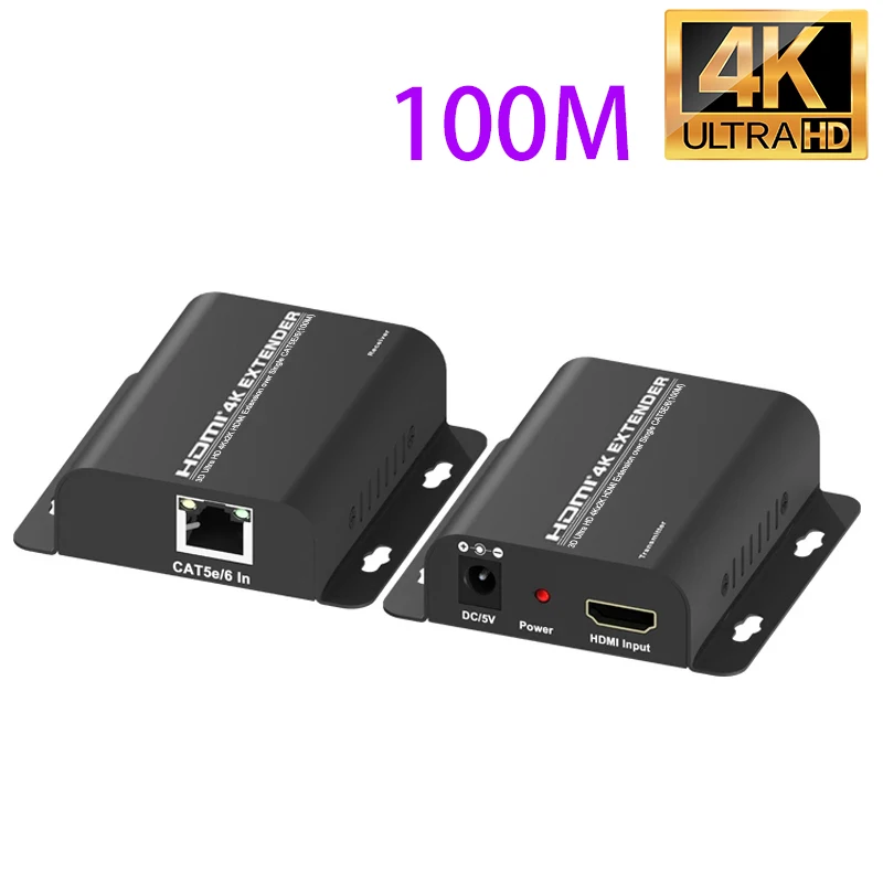 4K 100 м HDMI удлинитель RJ45 Ethernet порт к шнур Удлинитель через CAT 5e 6 Cat6 кабель сетевой видеоконвертер|Кабели HDMI| |