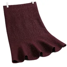 Зимняя Гибкая эластичная юбка с высокой талией и рюшами, блестящая трикотажная юбка для женщин, женские юбки черного и красного цвета saia saias faldas