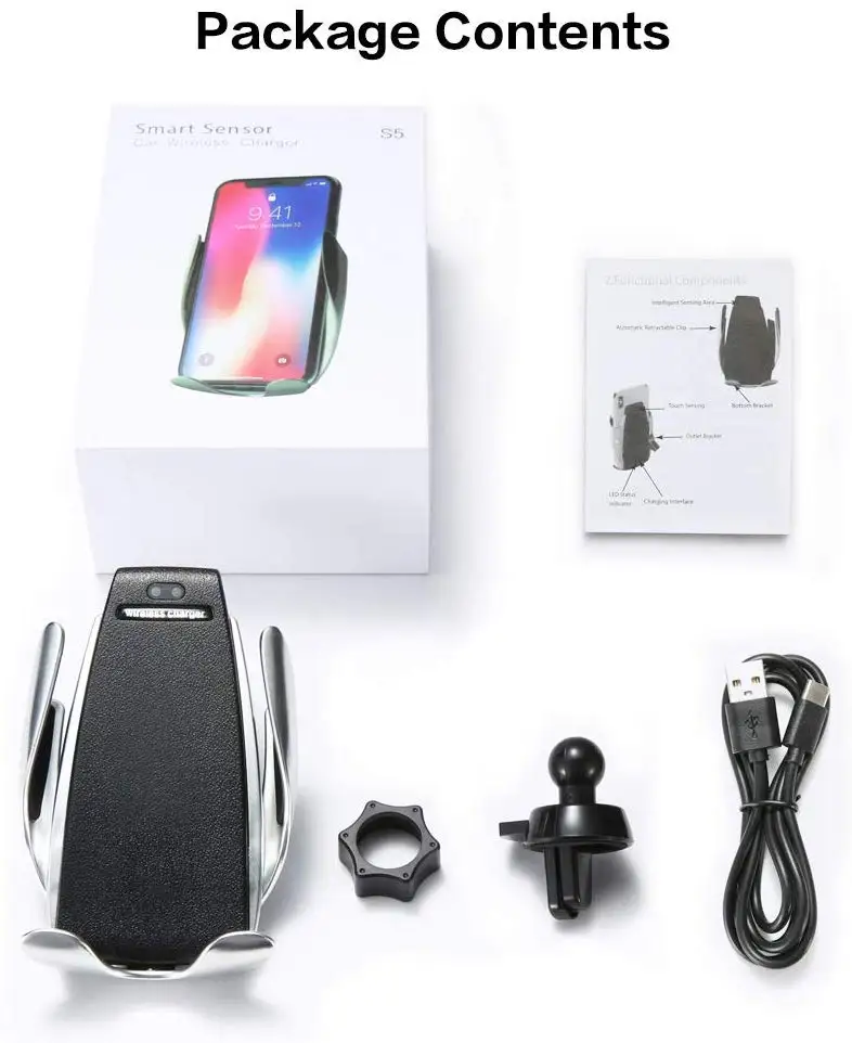 S5 автомобильное беспроводное зарядное устройство 10 Вт быстрая Qi Беспроводная зарядка для iPhone X XS XR для samsung Galaxy S8 S9 Беспроводное зарядное устройство - Название цвета: charger with box