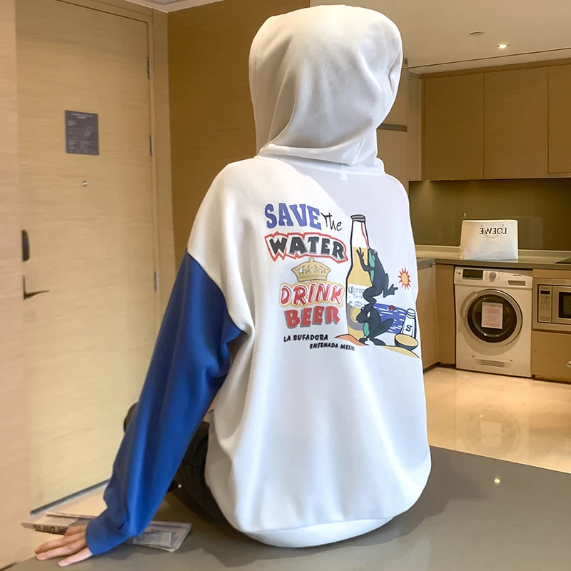 

High Quality White Yellow Contrast Women's Casual Long Sleeve Hoodie Sweatshirt Pocket Harajuku Hoodies Women Fall Hoody Female