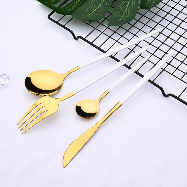 Pink Gold Cutlery Set Stainless Steel Dinnerware Set 24Pcs Knives Forks Coffee Spoons Flatware Set Kitchen Dinner Tableware Set 4