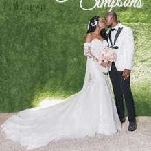 

Beach Mermaid Wedding Dresses Off Shoulder Long Sleeve Sweep Train Appliques Tulle Country Garden Bridal Gowns vestidos de novia