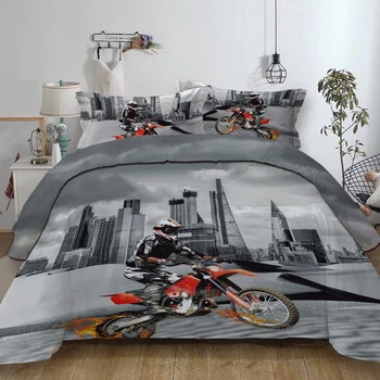

3D printed bedding sets green background city motorcycle printing modern cool bedding sets for boys