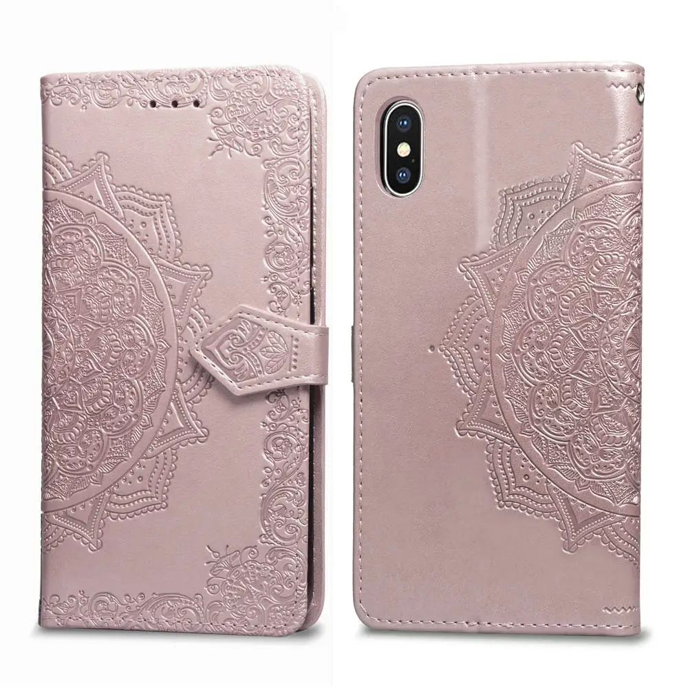 Кожаный чехол для телефона iPhone XS Max XR, тисненый цветок, iPhone X 10 5 5S SE 6 6S 7 8 Plus, чехол-кошелек, откидные Чехлы, подставка для книг